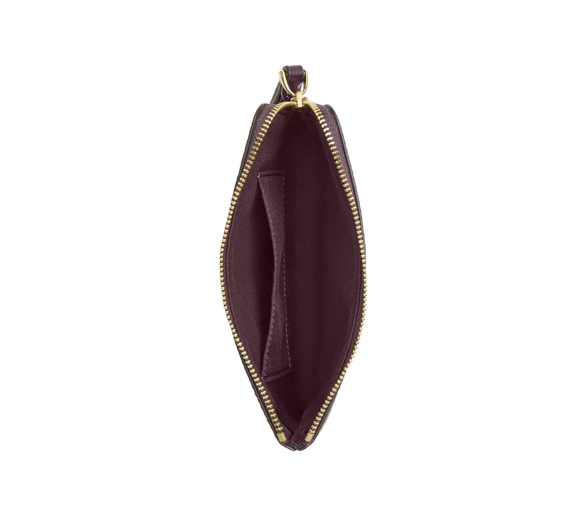 Coach Women's Corner Zip Wristlet In Signature Canvas Gold/Black Currant