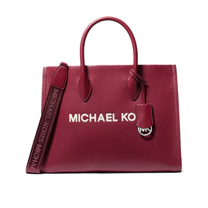 Michael Kors Women's Mirella Medium Pebbled Leather Tote Bag Maroon