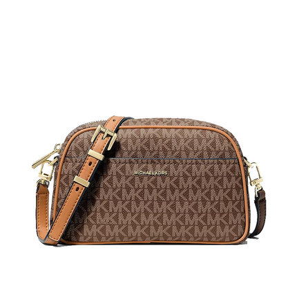 Michael Kors Women's Jet Set Small Signature Logo Camera Crossbody Bag Brown/Acorn