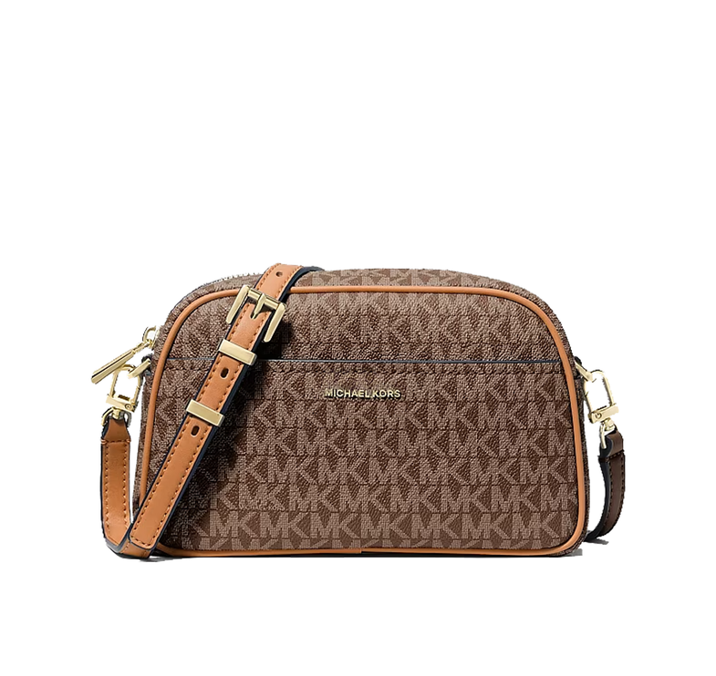 Michael Kors Women's Jet Set Small Signature Logo Camera Crossbody Bag Brown/Acorn