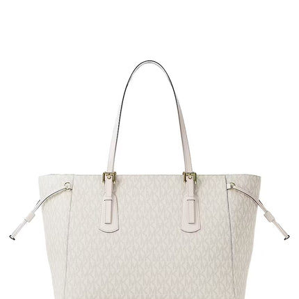 Michael Kors Women's Voyager Large Signature Logo Top-Zip Tote Bag Light Cream Multi