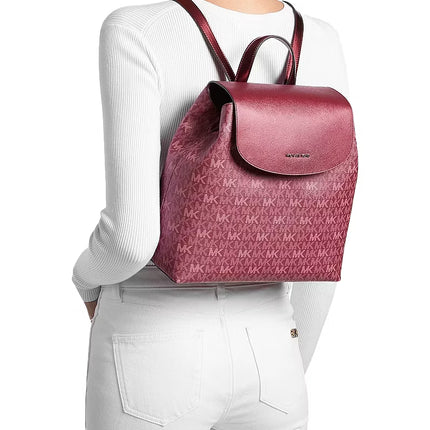Michael Kors Women's Maya Medium Signature Logo Backpack Maroon