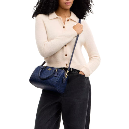 Coach Women's Rowan Satchel Bag In Signature Canvas Gold/Navy