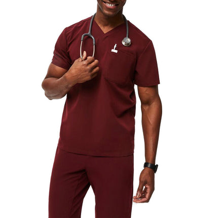 FIGS Men's Leon Three Pocket Scrub Top Burgundy