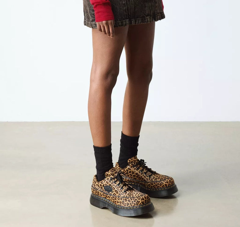 Dr. Martens Women's Buzz 5 Eye Leopard Shoes Light Tan