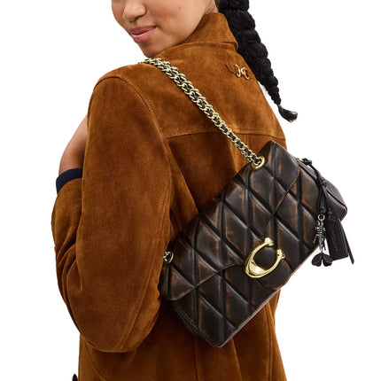 Coach Women's Tabby Shoulder Bag 26 In Loved Leather With Quilting Black Brown