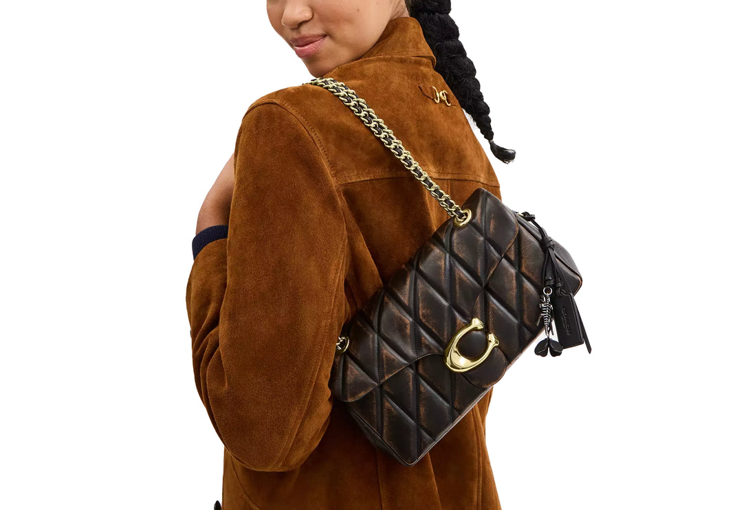 Coach Women's Tabby Shoulder Bag 26 In Loved Leather With Quilting Black Brown