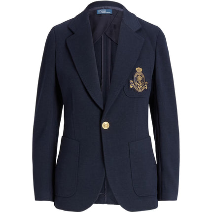 Polo Ralph Lauren Women's Single-Breasted Logo-Crest Knit Blazer Park Avenue Navy