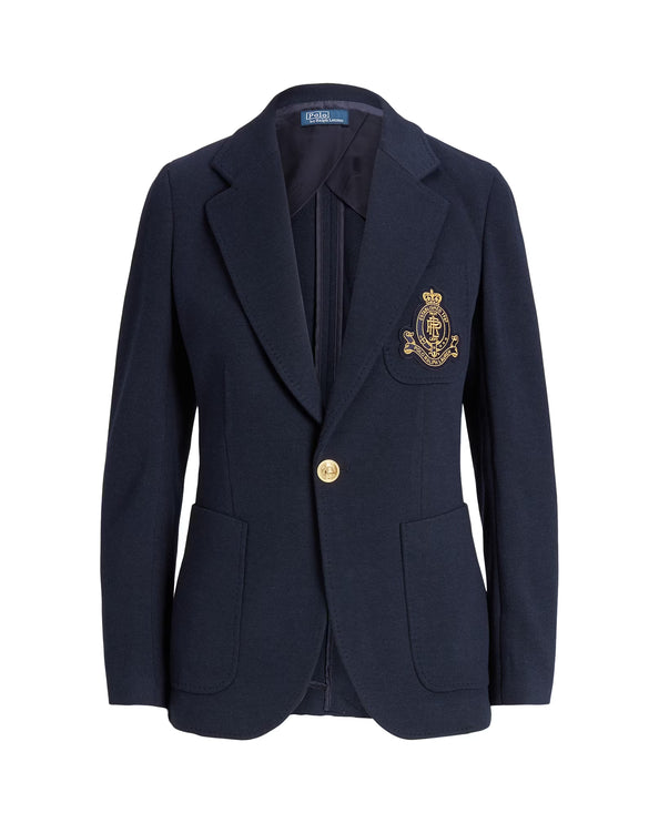 Polo Ralph Lauren Women's Single-Breasted Logo-Crest Knit Blazer Park Avenue Navy