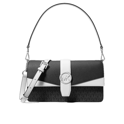 Michael Kors Women's Greenwich Medium Signature Logo Convertible Shoulder Bag Black Combo