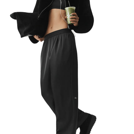 alo Women's Satin High-Waist Smooth Talker Pant (Regular) Black