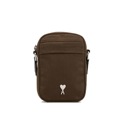 AMI Alexandre Mattiussi Canvas Small Ami De Coeur Crossbody Bag Black Olive