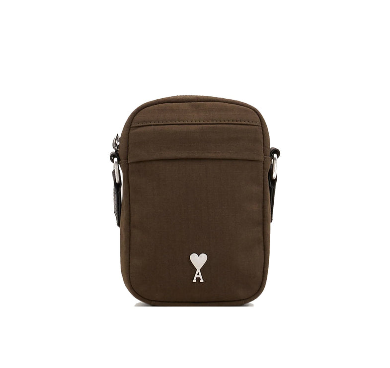 AMI Alexandre Mattiussi Canvas Small Ami De Coeur Crossbody Bag Black Olive