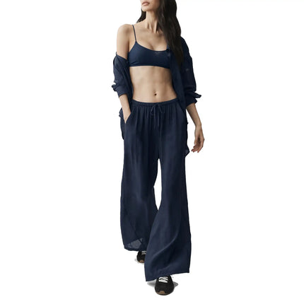 alo Women's Semi-Sheer Golden Hour High-Waist Straight Leg Pant Navy