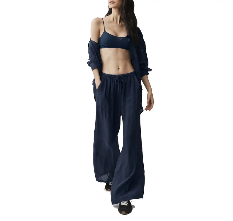 alo Women's Semi-Sheer Golden Hour High-Waist Straight Leg Pant Navy