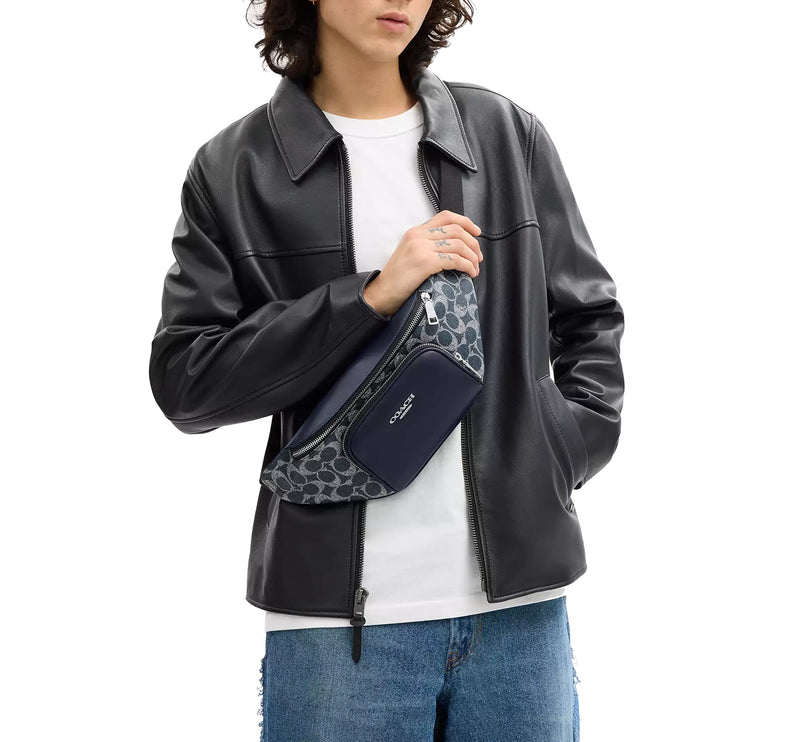 Coach Unisex Racer Small Belt Bag In Signature Canvas Silver/Denim Chalk