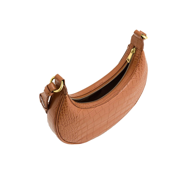 JW PEI Women's Carly Saddle Bag Acorn Brown Croc