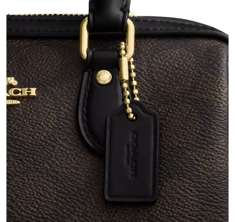 Coach Women's Mini Rowan Crossbody Bag In Signature Canvas Gold/Walnut/Black