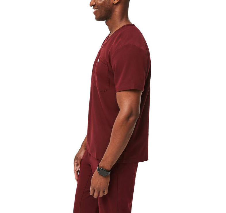 FIGS Men's Leon Three Pocket Scrub Top Burgundy