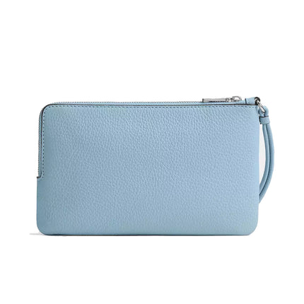 Coach Women's Double Zip Wristlet With Floral Print  Silver/Blue Multi