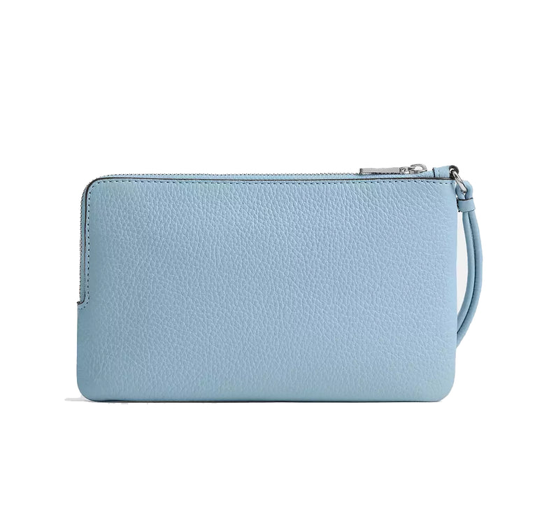 Coach Women's Double Zip Wristlet With Floral Print  Silver/Blue Multi