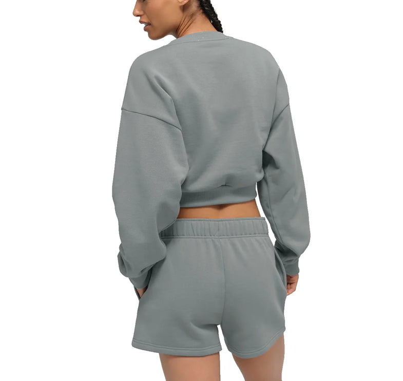 alo Women's Cropped Accolade Crewneck Lunar Grey