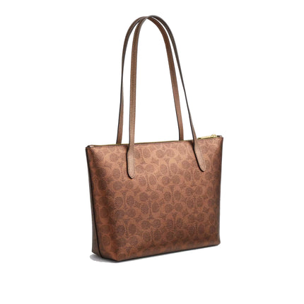 Coach Women's Fiona Zip Tote Bag In Signature Canvas Gold/Brown/Copper