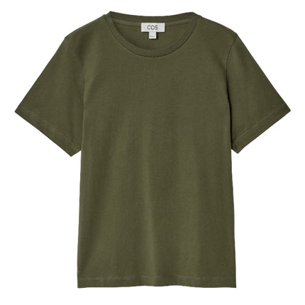 COS Women's Crew-Neck Cotton T-Shirt Dark Khaki