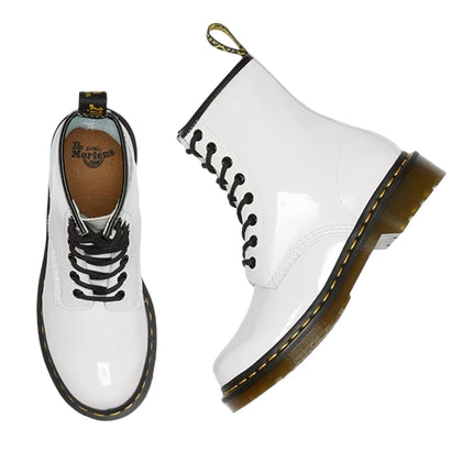 Dr. Martens Unisex 1460 Patent Leather Lace Up Boots White