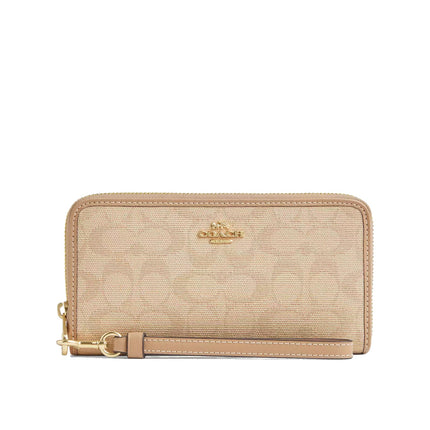 Coach Women's Long Zip Around Wallet With Signature Canvas Gold/Dark Natural Multi