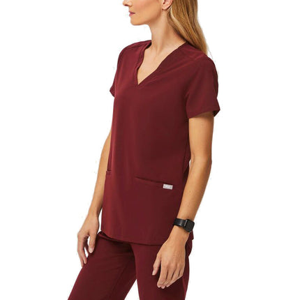 FIGS Women's Casma Three Pocket Scrub Top Burgundy