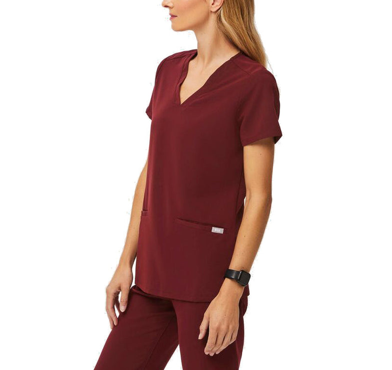 FIGS Women's Casma Three Pocket Scrub Top Burgundy