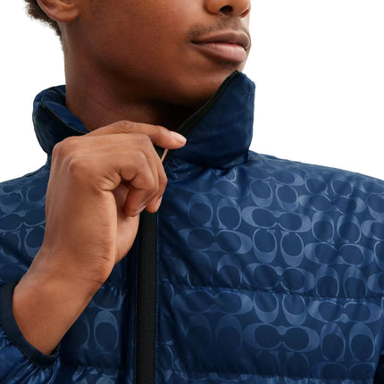 Coach Men's Lightweight Down Jacket In Recycled Polyester Washed Navy