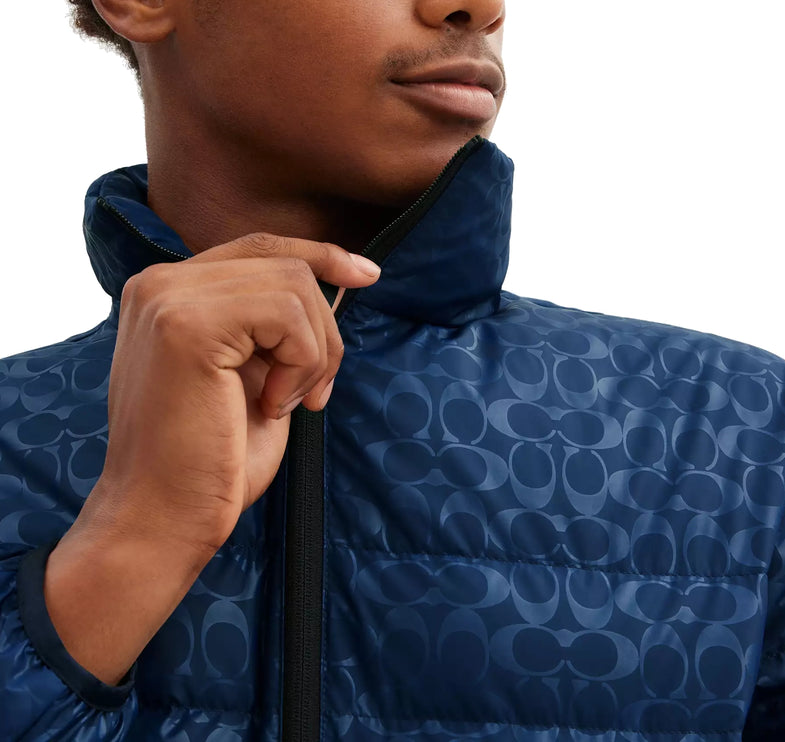 Coach Men's Lightweight Down Jacket In Recycled Polyester Washed Navy