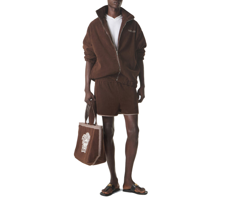 Versace Women's Cotton Terry Jacquard Tote Brown