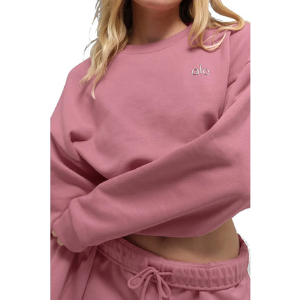 alo Women's Cropped Accolade Crewneck Pink Wild Rose