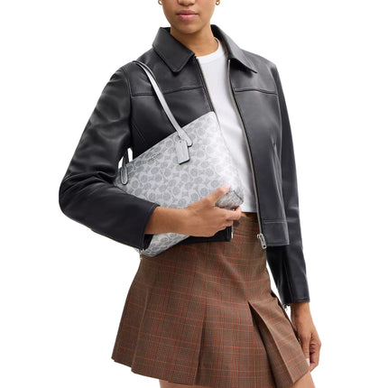 Coach Women's Fiona Zip Tote Bag In Signature Canvas Silver/Gray