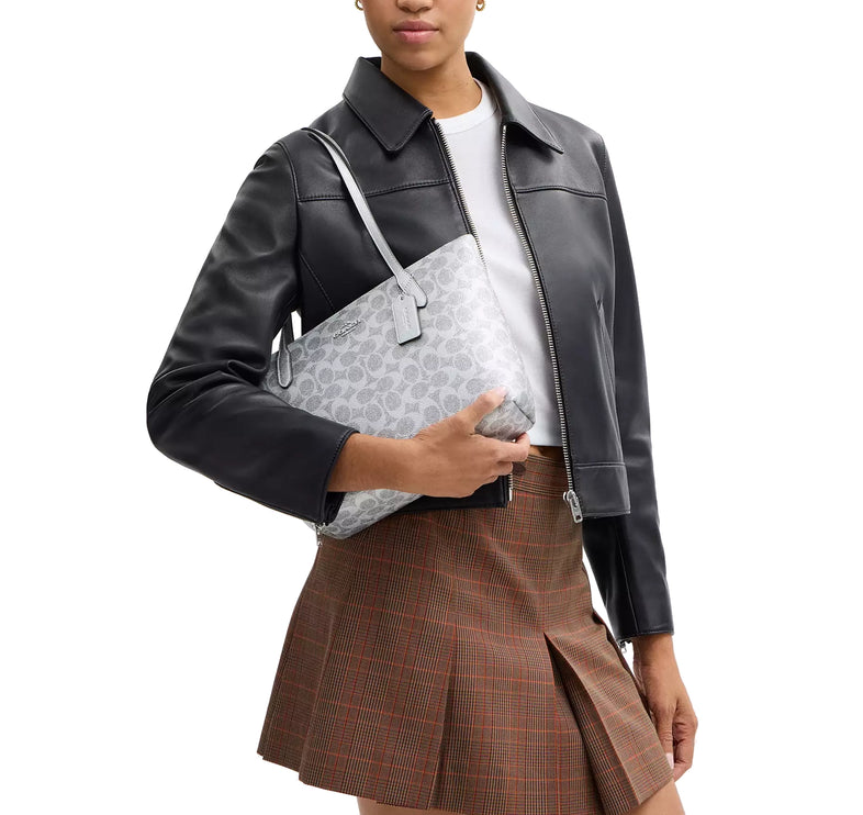 Coach Women's Fiona Zip Tote Bag In Signature Canvas Silver/Gray