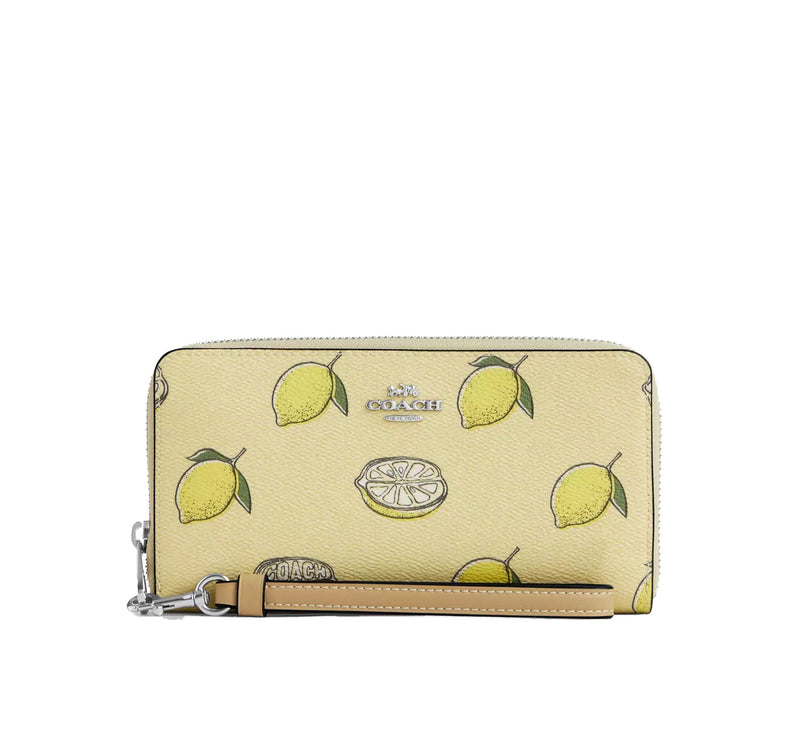 Coach Women's Long Zip Around Wallet With Lemon Print Silver/Garden Glade Multi