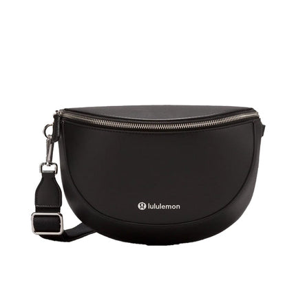 lululemon Unisex Leather Alternative Saddle Crossbody Bag 2L Black/Silver