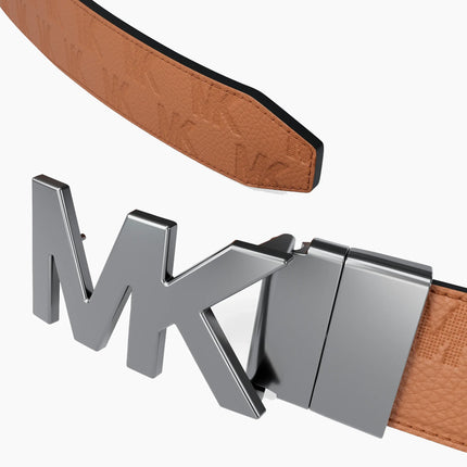 Michael Kors Men's Reversible Logo Embossed Leather Buckle Belt Luggage/Black