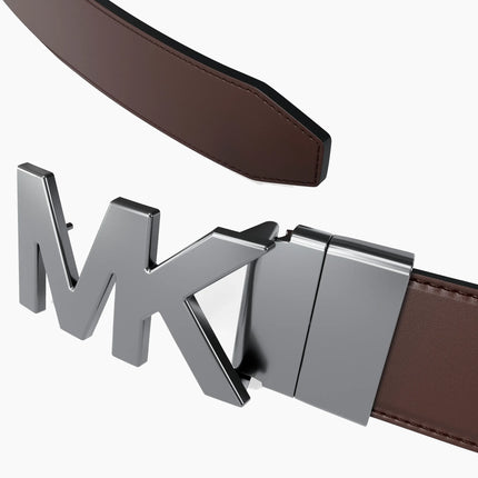 Michael Kors Men's Reversible Logo Embossed Leather Buckle Belt Black/Brown
