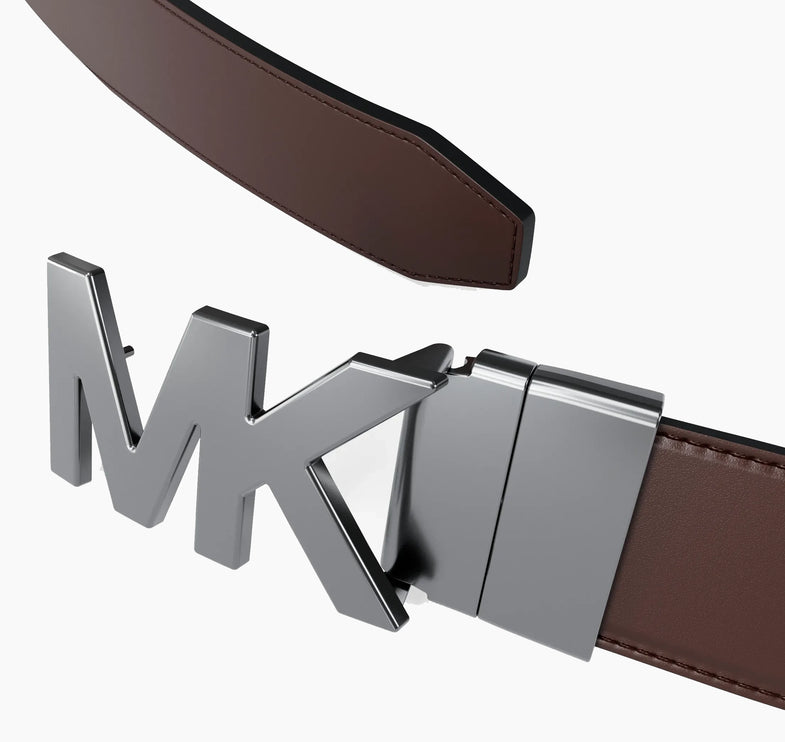 Michael Kors Men's Reversible Logo Embossed Leather Buckle Belt Black/Brown