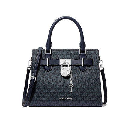 Michael Kors Women's Hamilton Small Signature Logo Satchel Navy/Silver