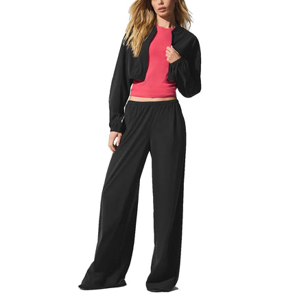 alo Women's Cropped Breezy Full-Zip Cover Up Black