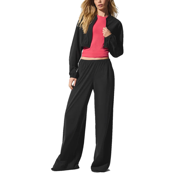 alo Women's Cropped Breezy Full-Zip Cover Up Black