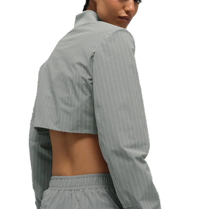 alo Women's Cropped Pinstripe Main Character Full Zip Jacket Lunar Grey/White
