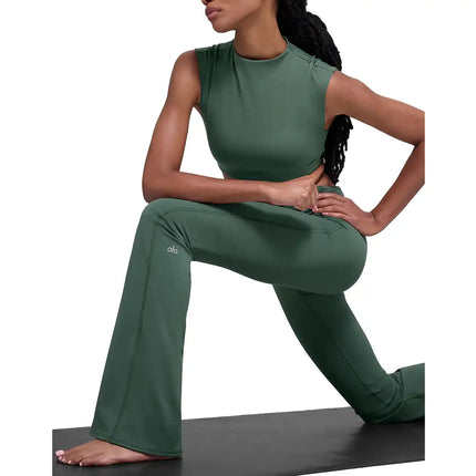 alo Women's Softsculpt Foldover Flare Legging Clover Green