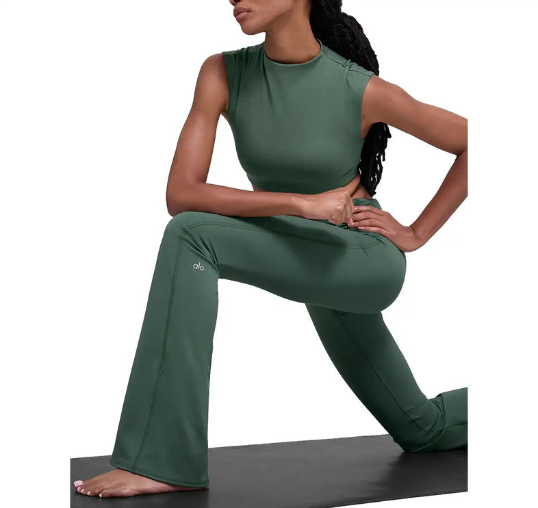 alo Women's Softsculpt Foldover Flare Legging Clover Green