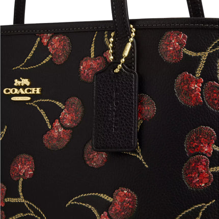 Coach Women's City Tote Bag With Cherry Print Gold/Black Multi